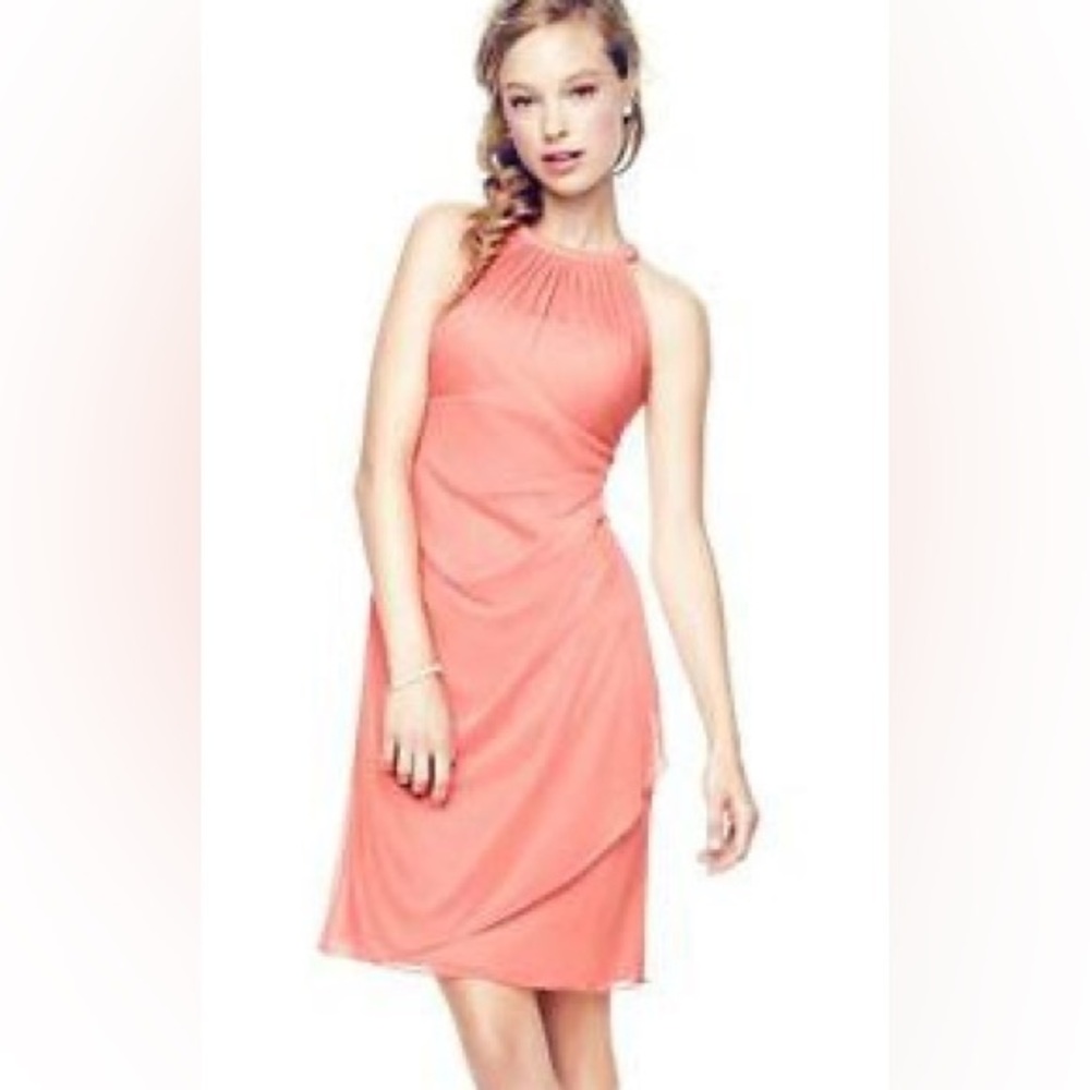 Davids Bridal Coral Reef Mesh Halter‎ Bridesmaid Dress Size 12 F15612 Cocktail